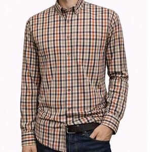 Johnston & Murphy Shirt Men XXL 2XL Brown Multicolor Checked Button down L/S